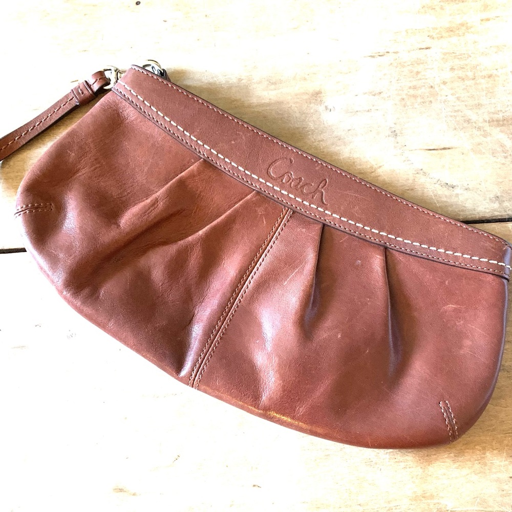 Coach pleated wristlet clutch leather